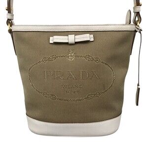 Prada Logo Jacquard bucket shoulder bag white Bow